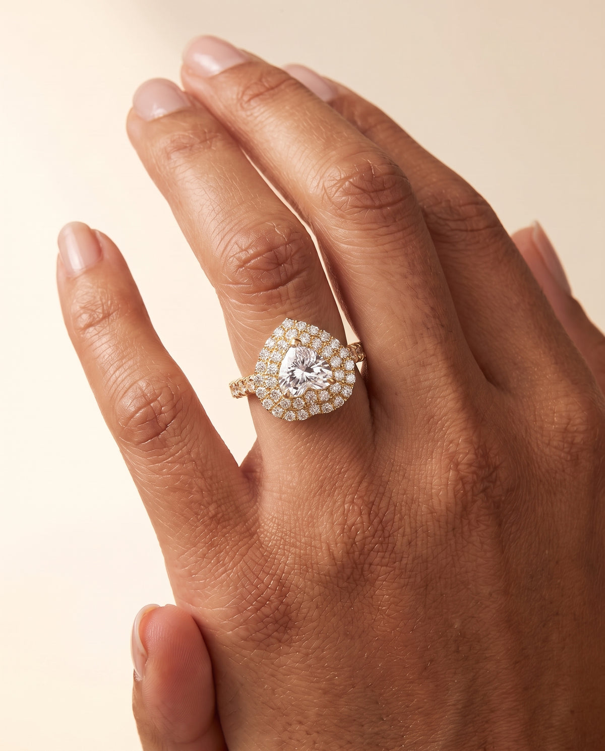 The Dinah Double Halo Heart Engagement Ring Setting in 18K Yellow Gold