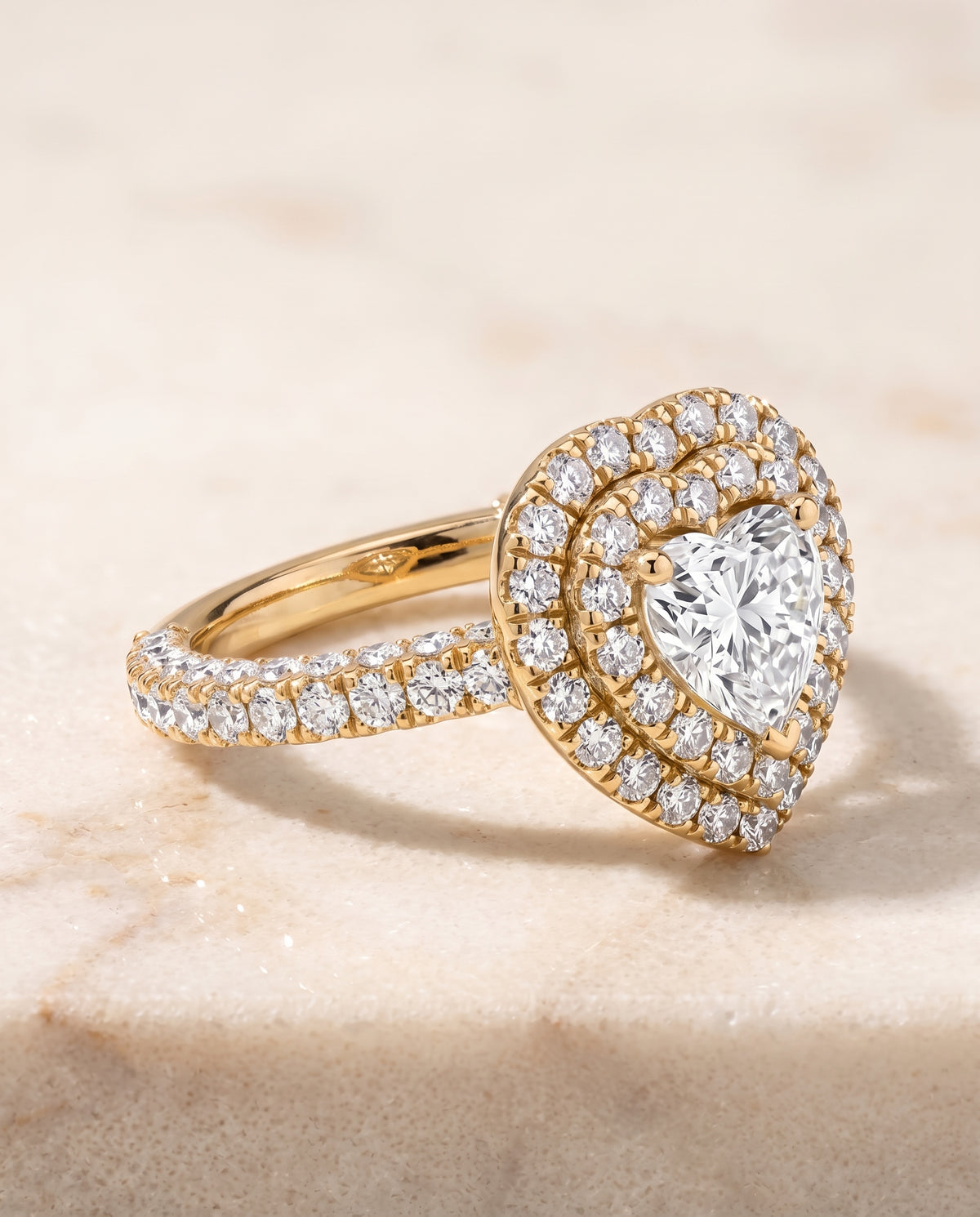 The Dinah Double Halo Heart Engagement Ring Setting in 18K Yellow Gold