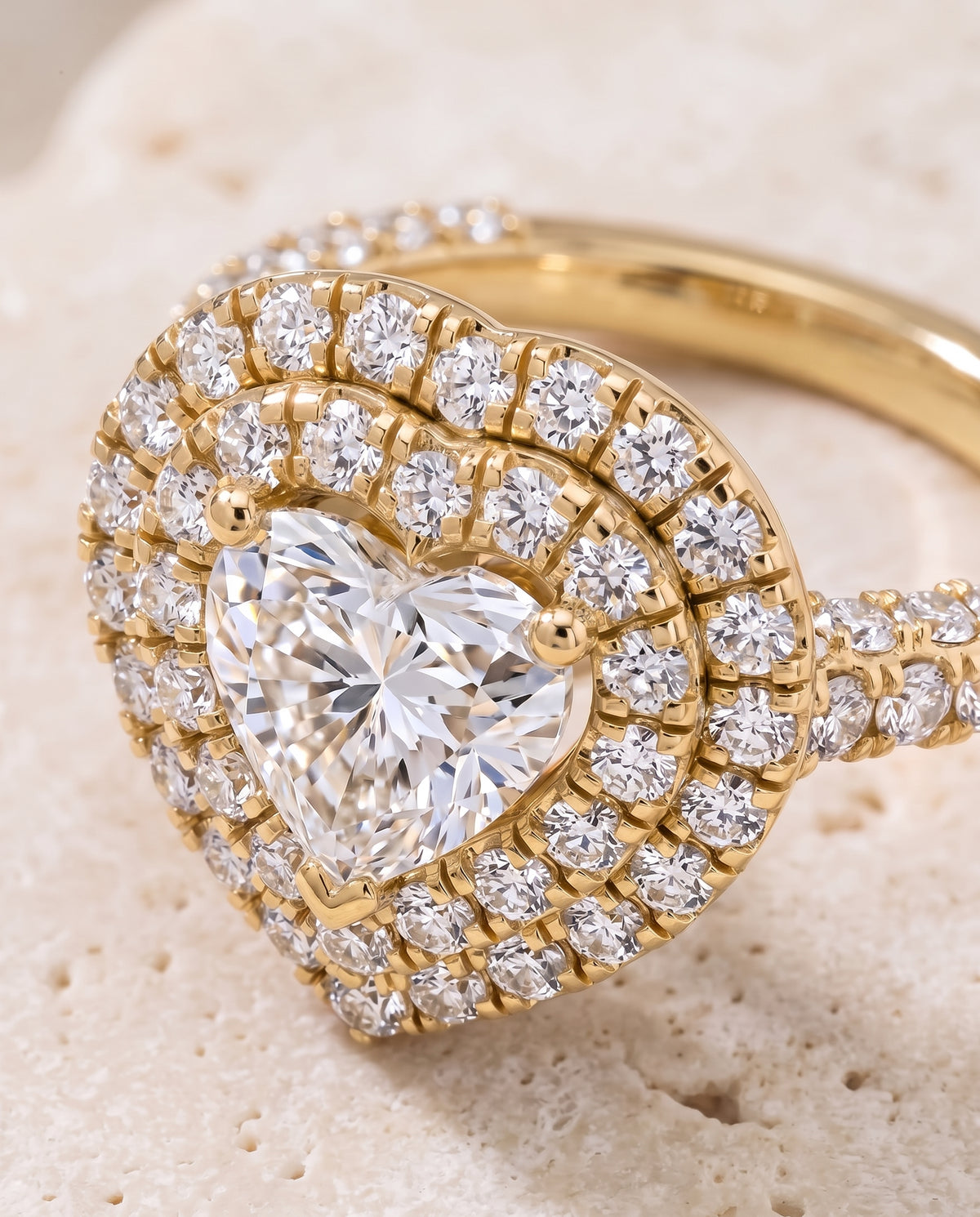 The Dinah Double Halo Heart Engagement Ring Setting in 18K Yellow Gold