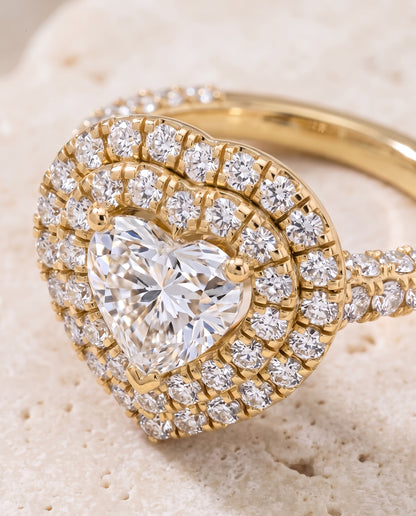 The Dinah Double Halo Heart Engagement Ring Setting in 18K Yellow Gold