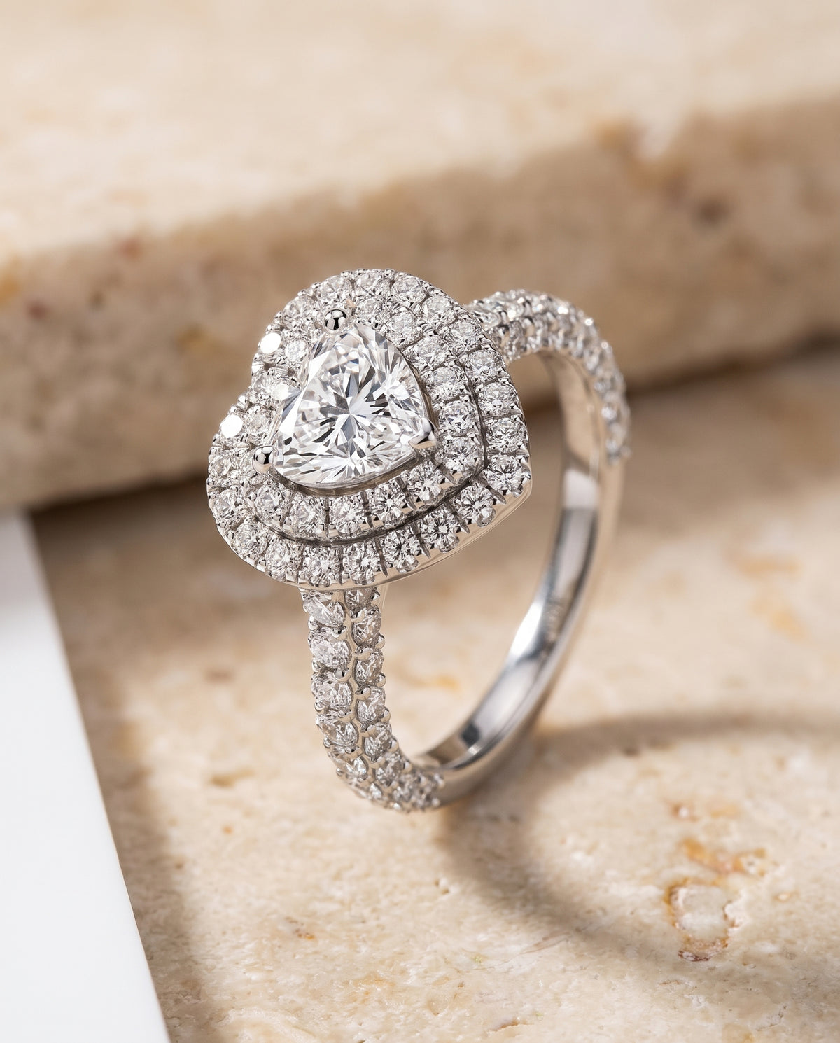 The Dinah Double Halo Heart Engagement Ring Setting in 18K White Gold