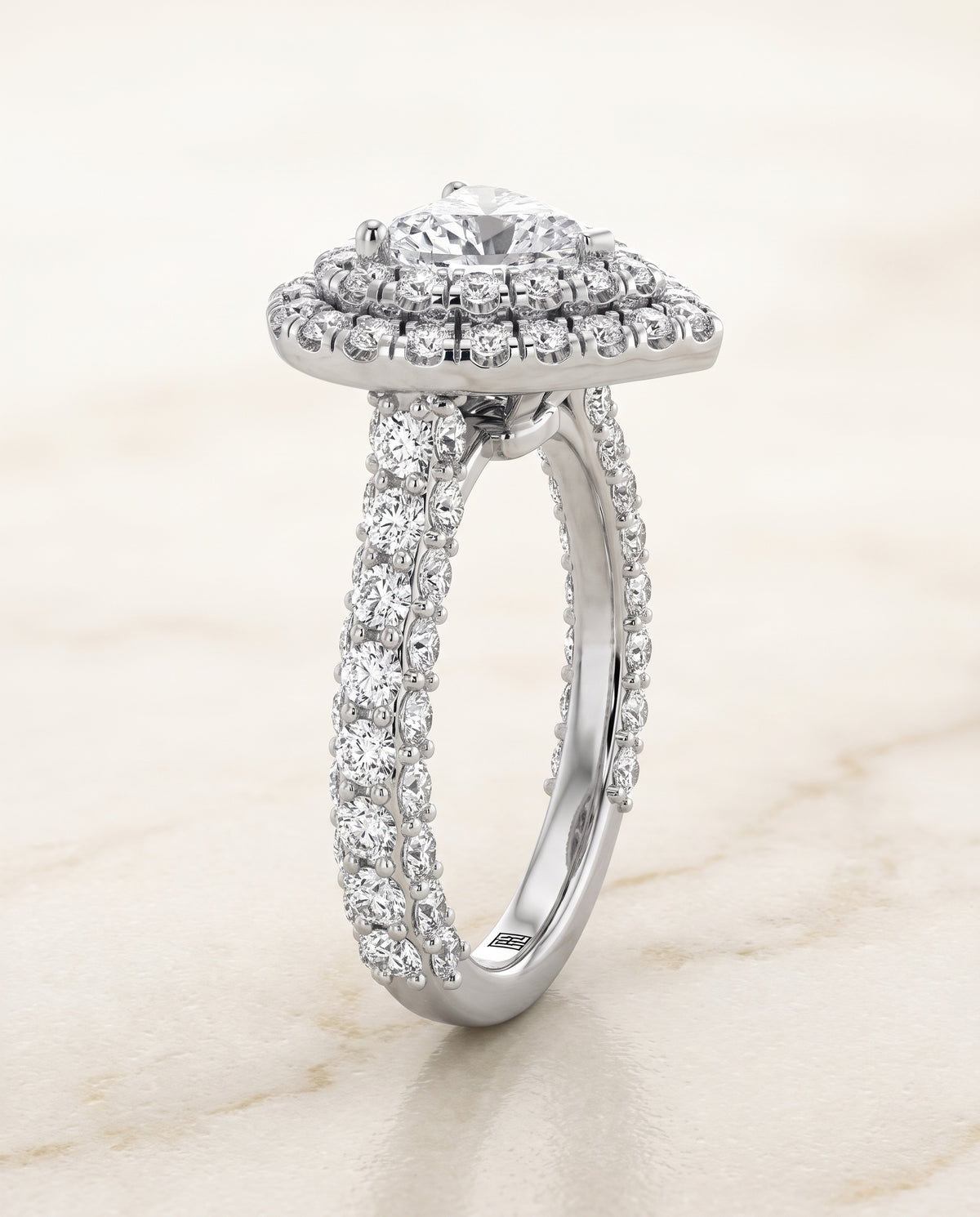 The Dinah Double Halo Heart Engagement Ring Setting in 18K White Gold