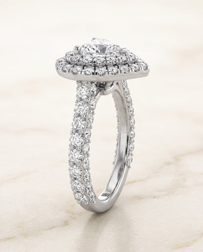 The Dinah Double Halo Heart Engagement Ring Setting in 18K White Gold