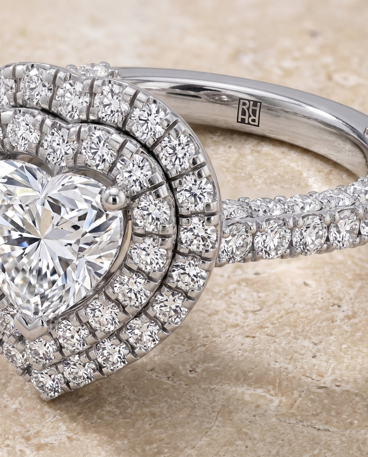 The Dinah Double Halo Heart Engagement Ring Setting in 18K White Gold