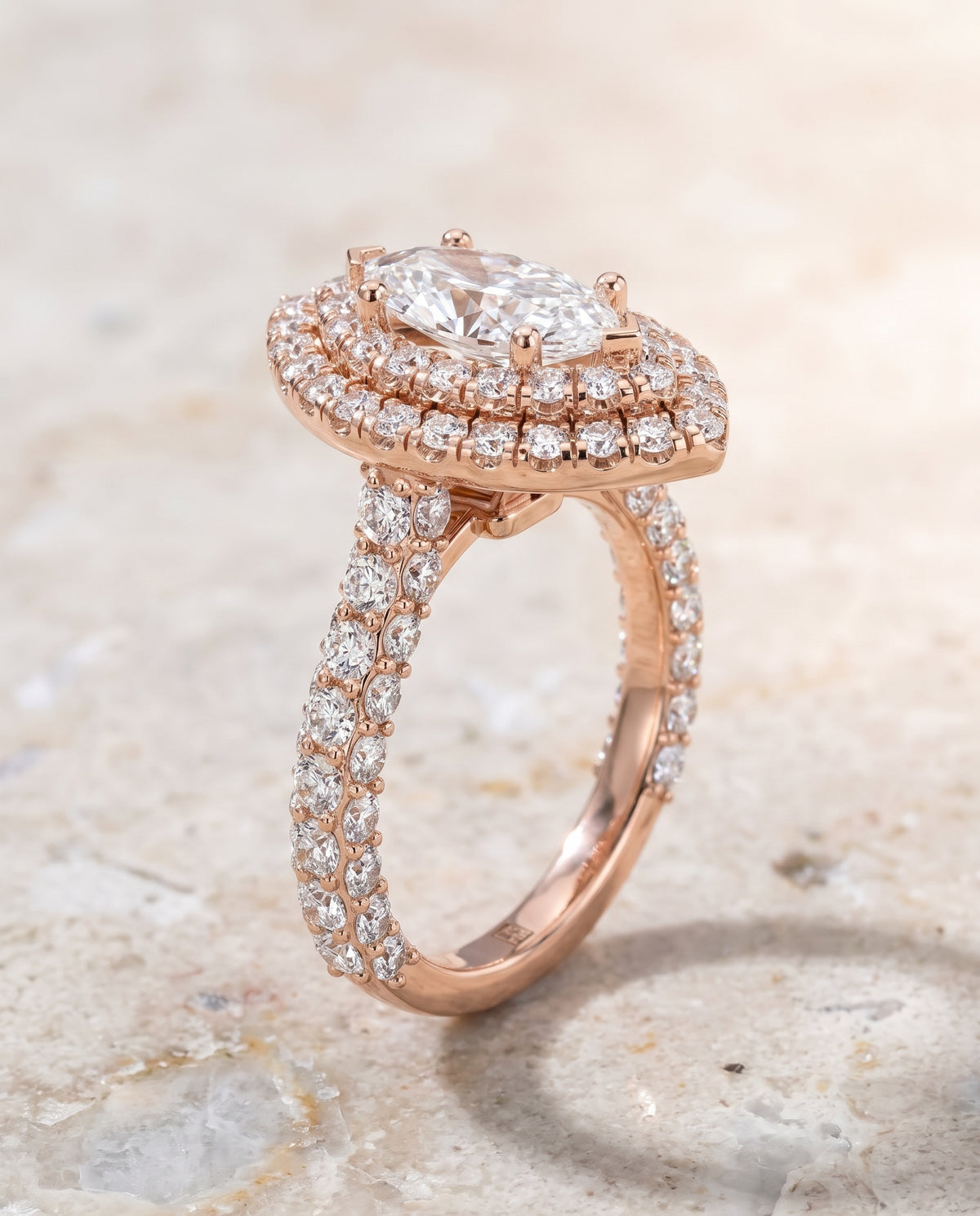 The Dinah Double Halo Marquise Engagement Ring Setting in 14K Rose Gold
