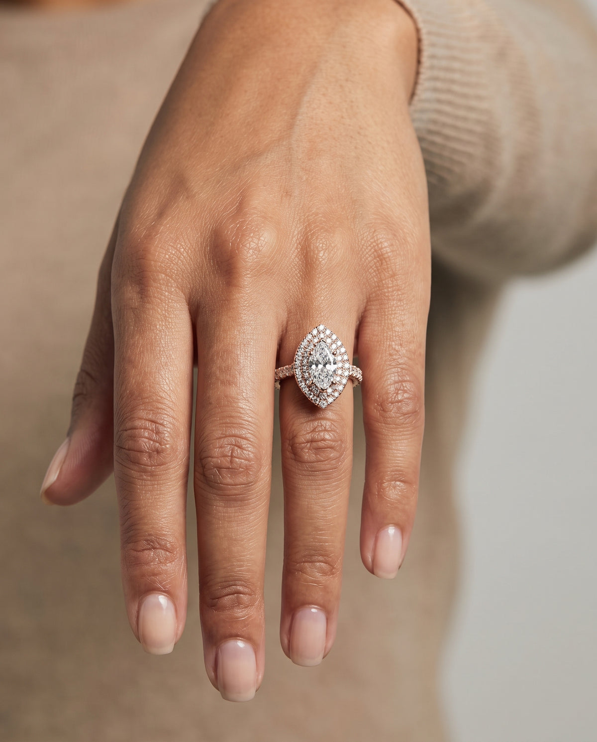 The Dinah Double Halo Marquise Engagement Ring Setting in 14K Rose Gold