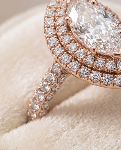 The Dinah Double Halo Marquise Engagement Ring Setting in 14K Rose Gold