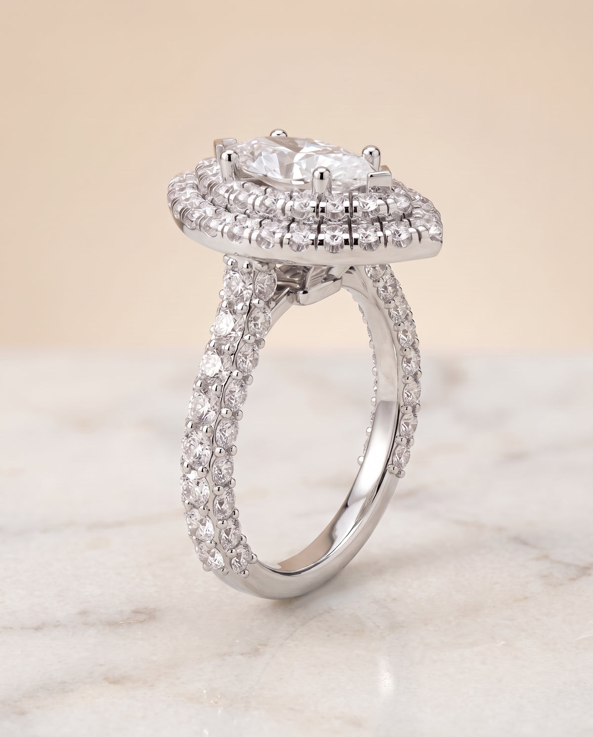 The Dinah Double Halo Marquise Engagement Ring Setting in 18K White Gold