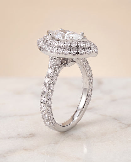 The Dinah Double Halo Marquise Engagement Ring Setting in 18K White Gold