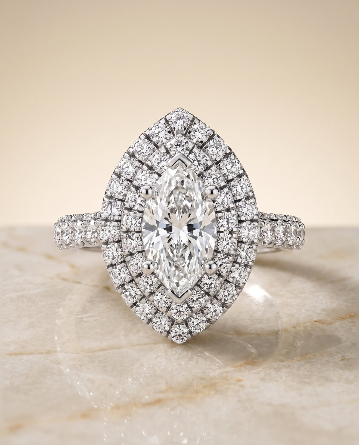 The Dinah Double Halo Marquise Engagement Ring Setting in 18K White Gold