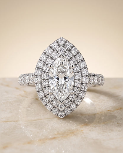 The Dinah Double Halo Marquise Engagement Ring Setting in 18K White Gold