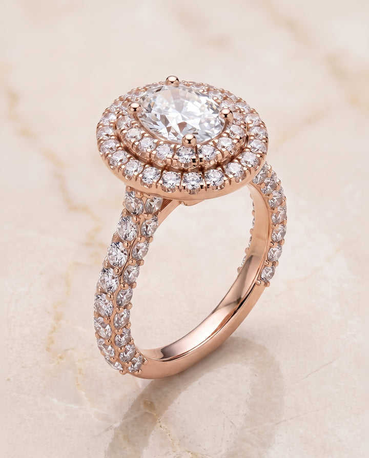 The Dinah Double Halo Oval Engagement Ring Setting in 14K Rose Gold