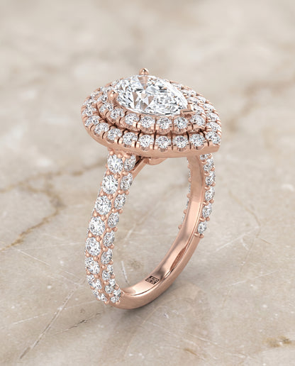 The Dinah Double Halo Pear Engagement Ring Setting in 14K Rose Gold