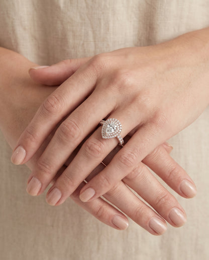 The Dinah Double Halo Pear Engagement Ring Setting in 14K Rose Gold