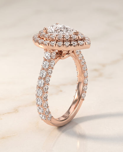 The Dinah Double Halo Pear Engagement Ring Setting in 14K Rose Gold