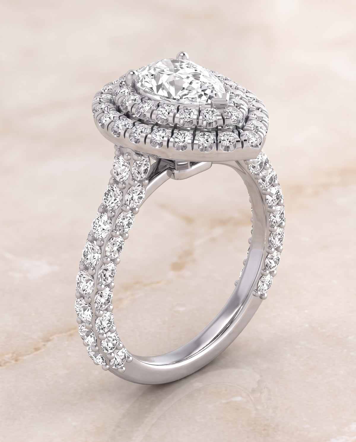 The Dinah Double Halo Pear Engagement Ring Setting in 18K White Gold
