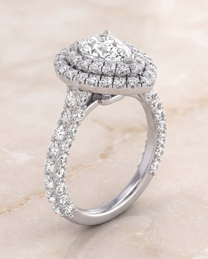 The Dinah Double Halo Pear Engagement Ring Setting in 18K White Gold
