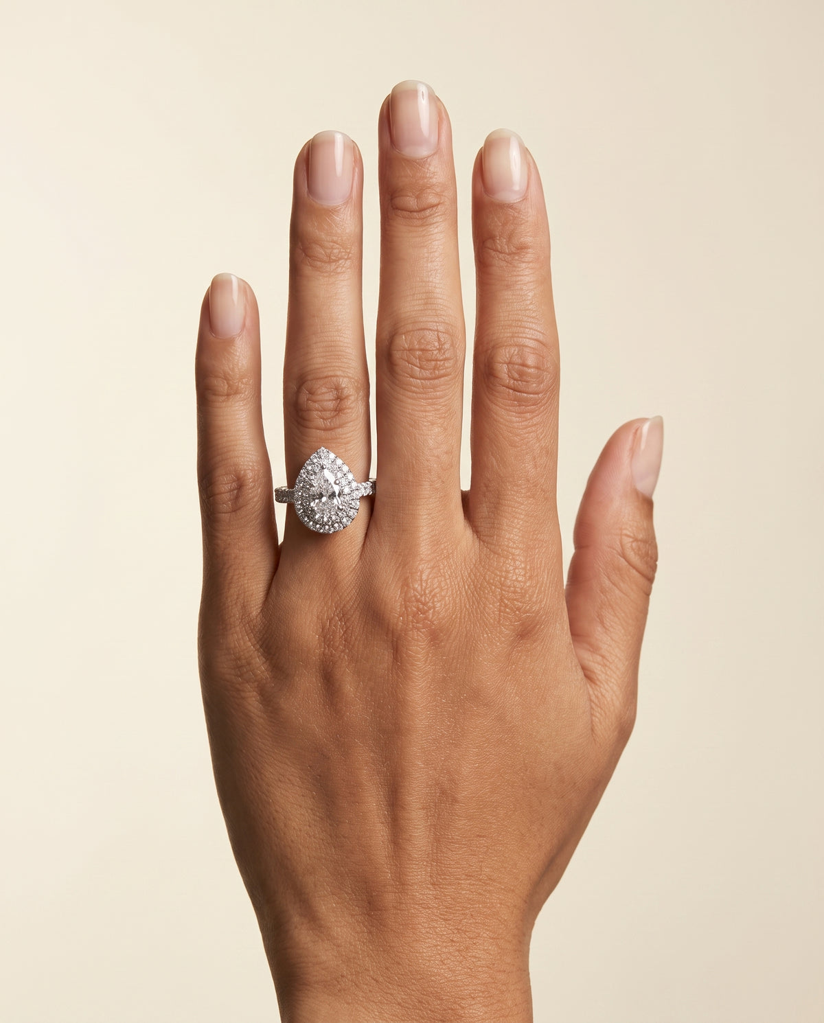The Dinah Double Halo Pear Engagement Ring Setting in 18K White Gold
