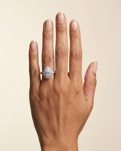 The Dinah Double Halo Pear Engagement Ring Setting in 18K White Gold