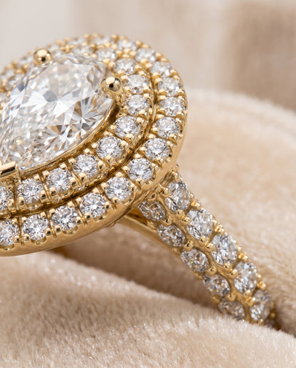 The Dinah Double Halo Pear Engagement Ring Setting in 18K Yellow Gold