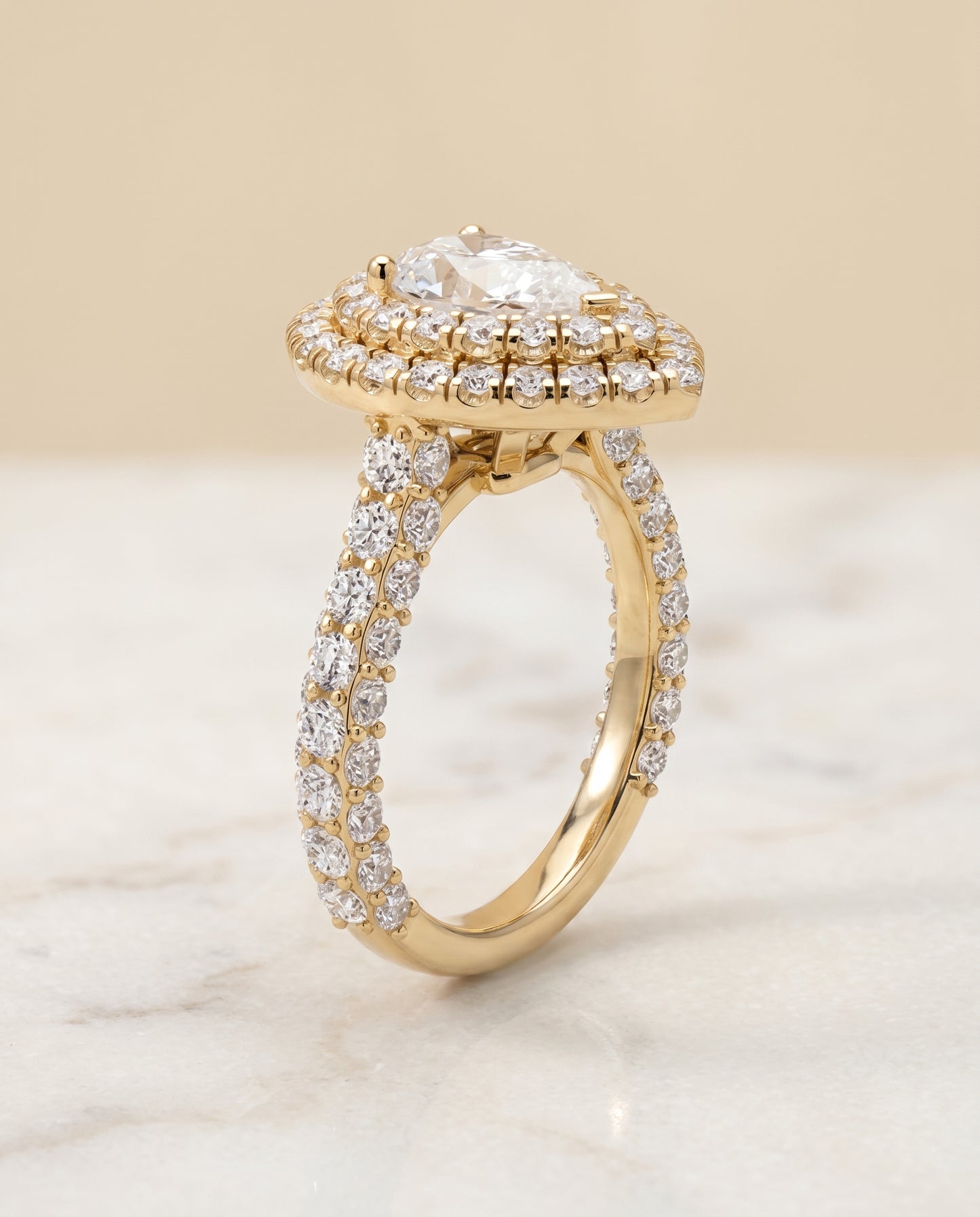 The Dinah Double Halo Pear Engagement Ring Setting in 18K Yellow Gold