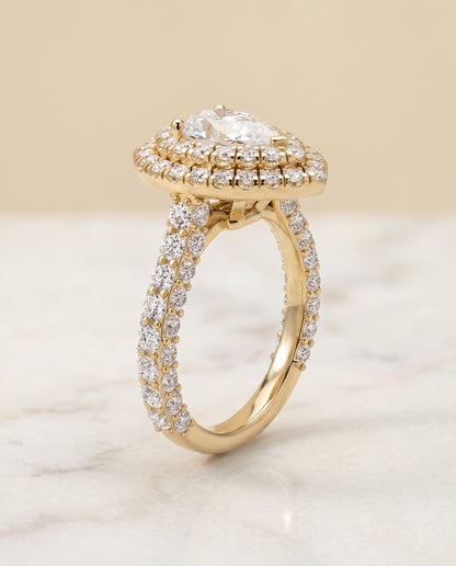 The Dinah Double Halo Pear Engagement Ring Setting in 18K Yellow Gold