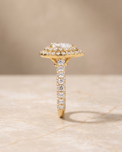 The Dinah Double Halo Pear Engagement Ring Setting in 18K Yellow Gold