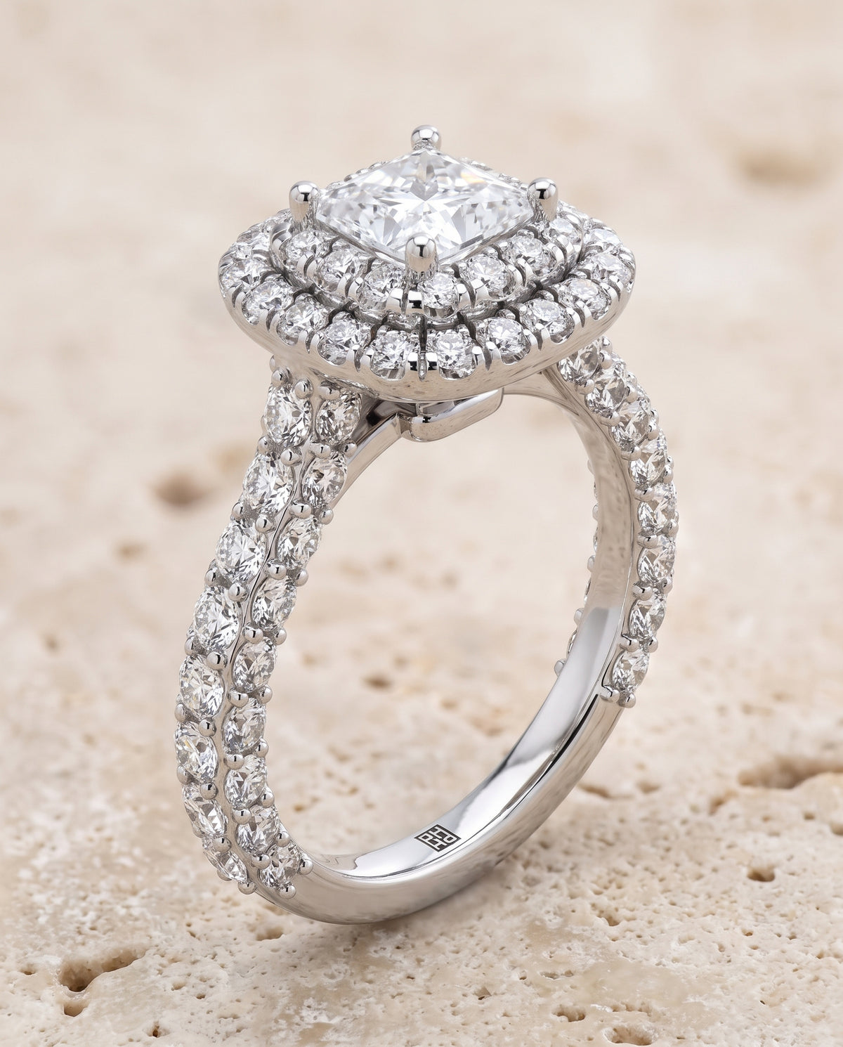 The Dinah Double Halo Princess Cut Engagement Ring Setting in Platinum