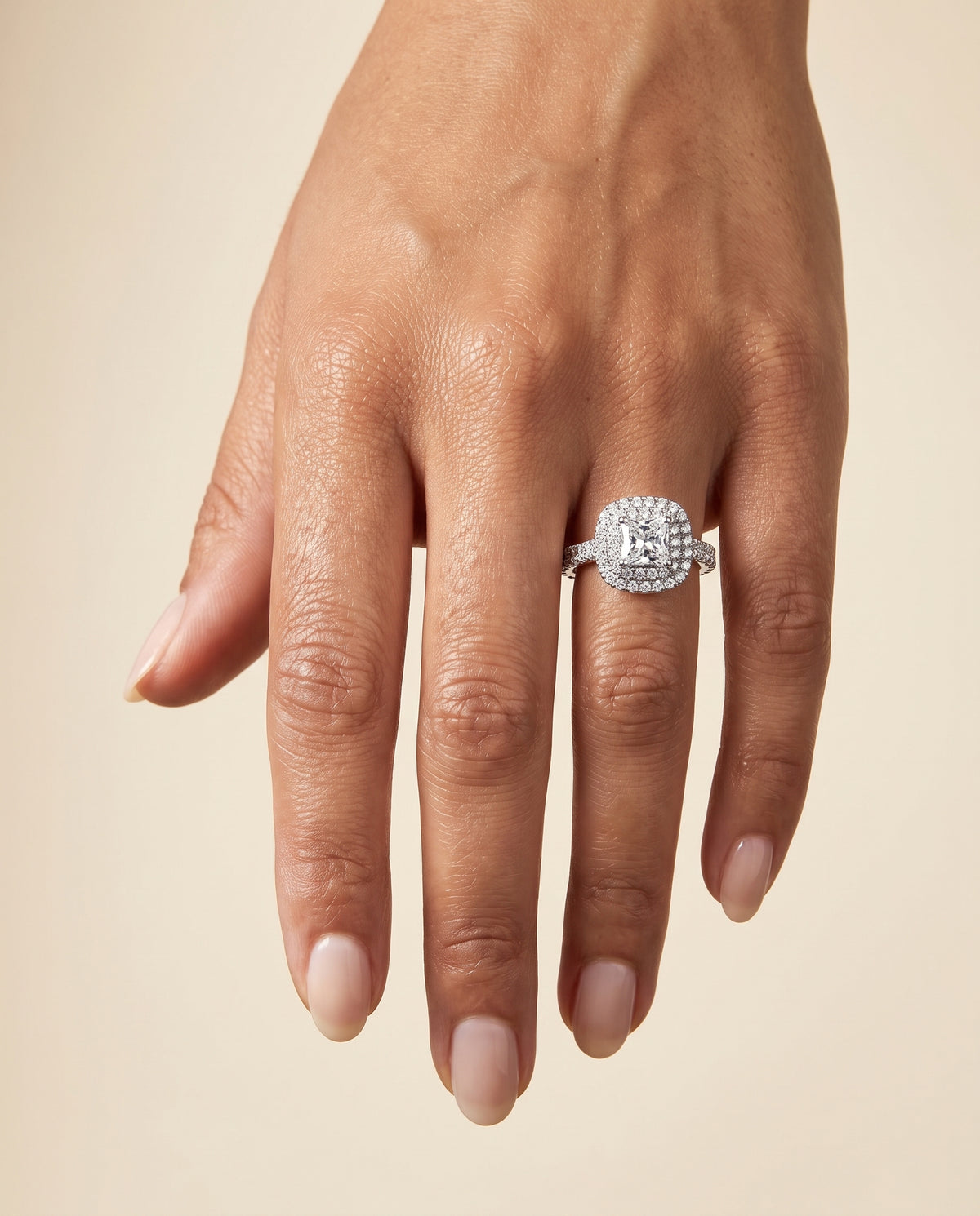 The Dinah Double Halo Princess Cut Engagement Ring Setting in Platinum