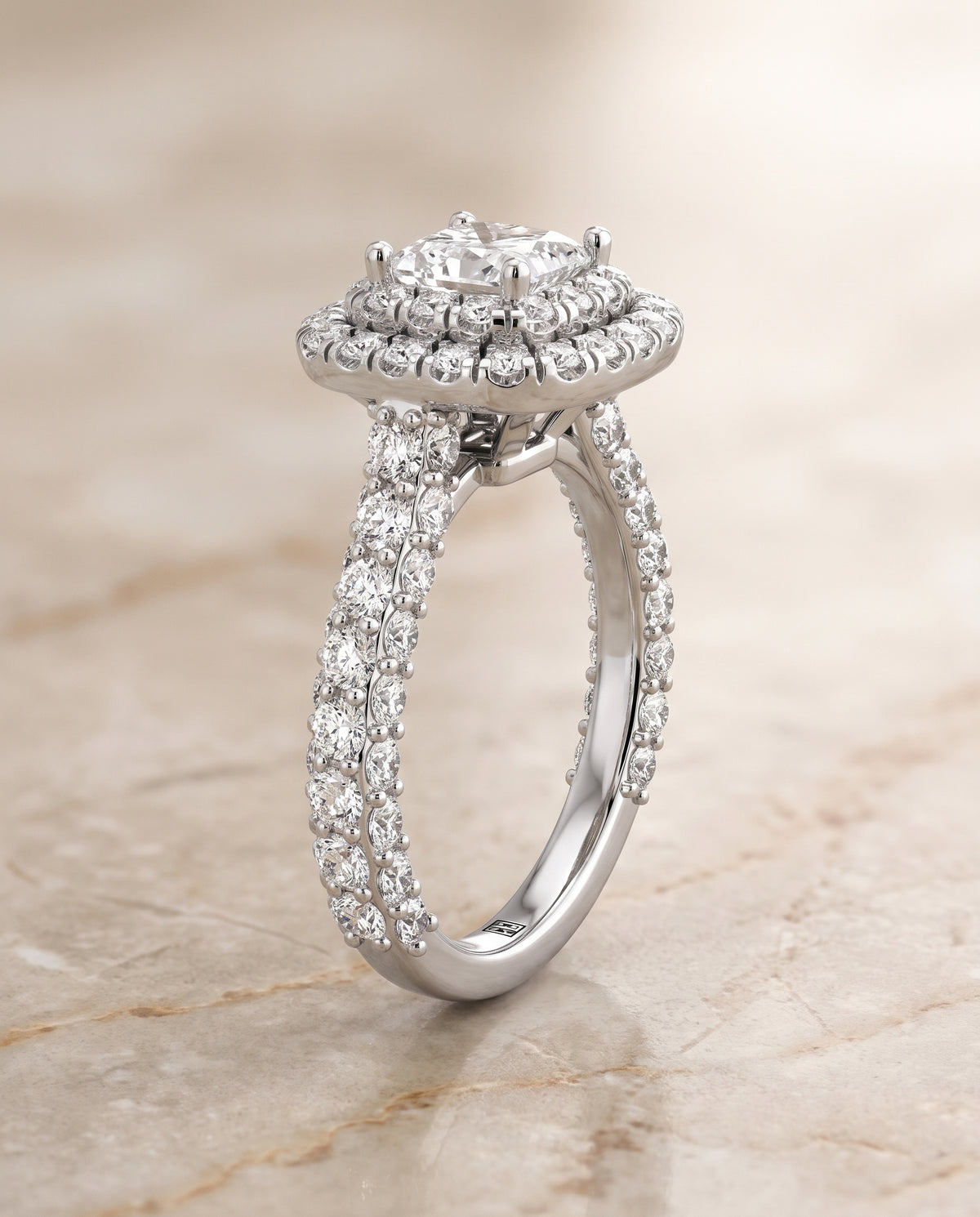 The Dinah Double Halo Princess Cut Engagement Ring Setting in Platinum