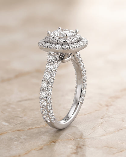 The Dinah Double Halo Princess Cut Engagement Ring Setting in Platinum