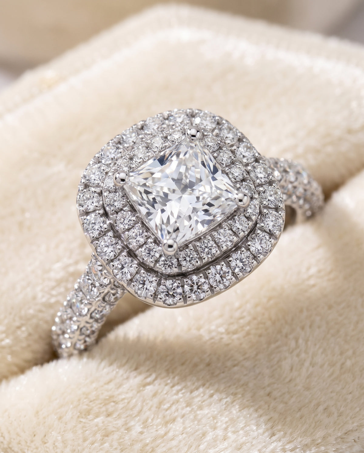 The Dinah Double Halo Princess Cut Engagement Ring Setting in Platinum
