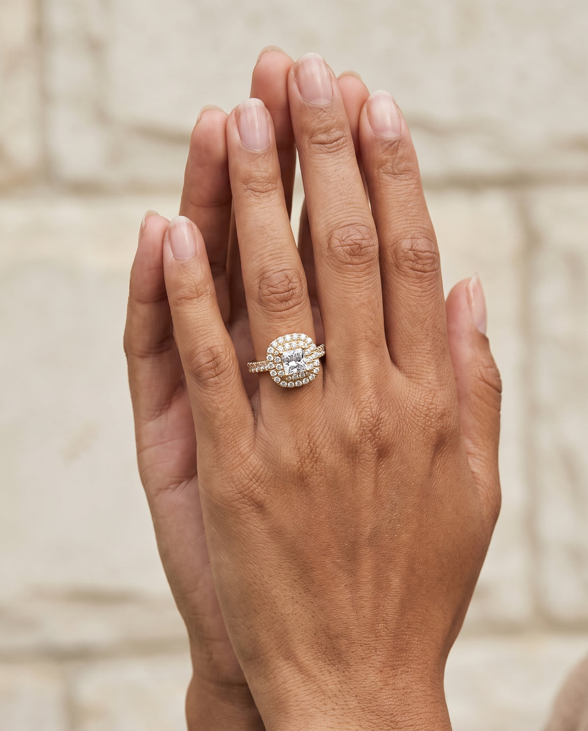The Dinah Double Halo Princess Cut Engagement Ring Setting in 18K Yellow Gold