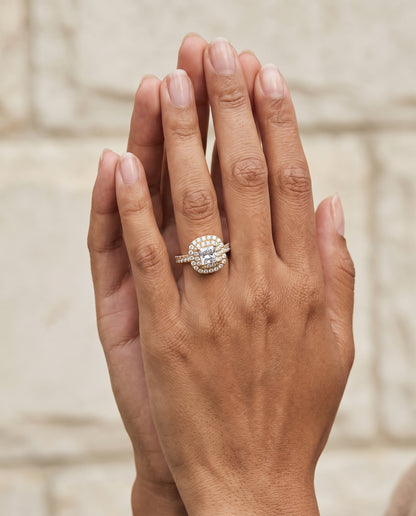 The Dinah Double Halo Princess Cut Engagement Ring Setting in 18K Yellow Gold