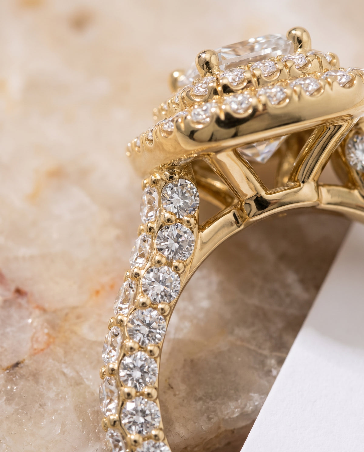 The Dinah Double Halo Radiant Cut Engagement Ring Setting in 18K Yellow Gold