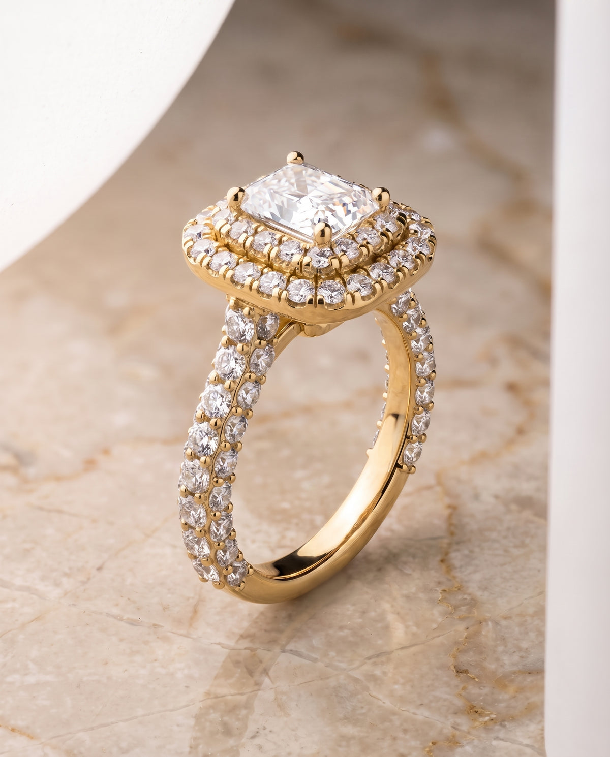 The Dinah Double Halo Radiant Cut Engagement Ring Setting in 18K Yellow Gold