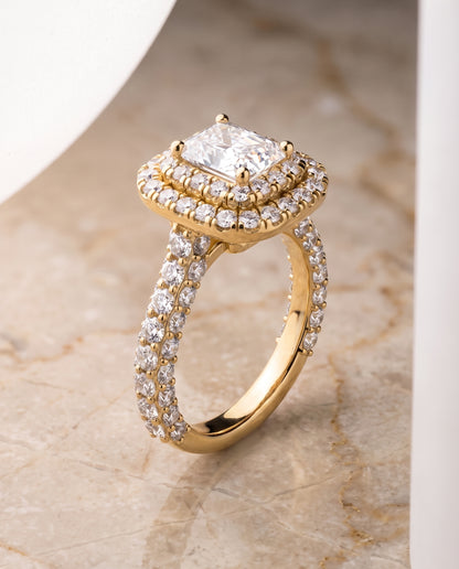The Dinah Double Halo Radiant Cut Engagement Ring Setting in 18K Yellow Gold