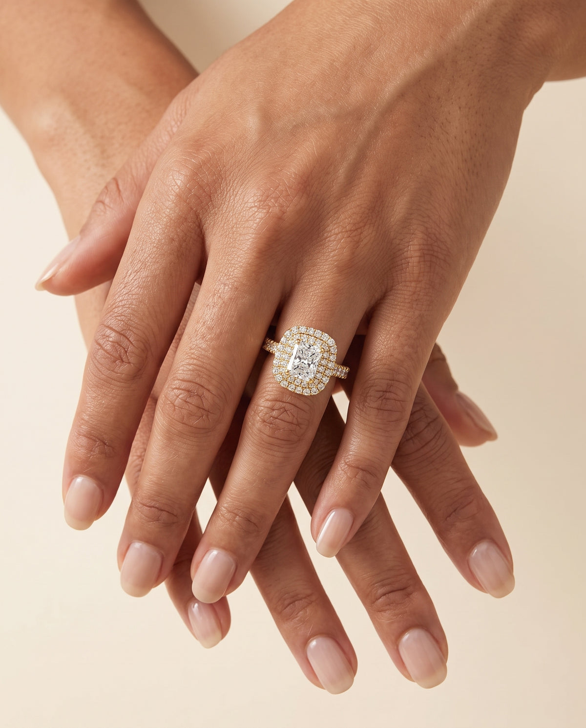 The Dinah Double Halo Radiant Cut Engagement Ring Setting in 18K Yellow Gold