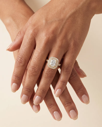 The Dinah Double Halo Radiant Cut Engagement Ring Setting in 18K Yellow Gold