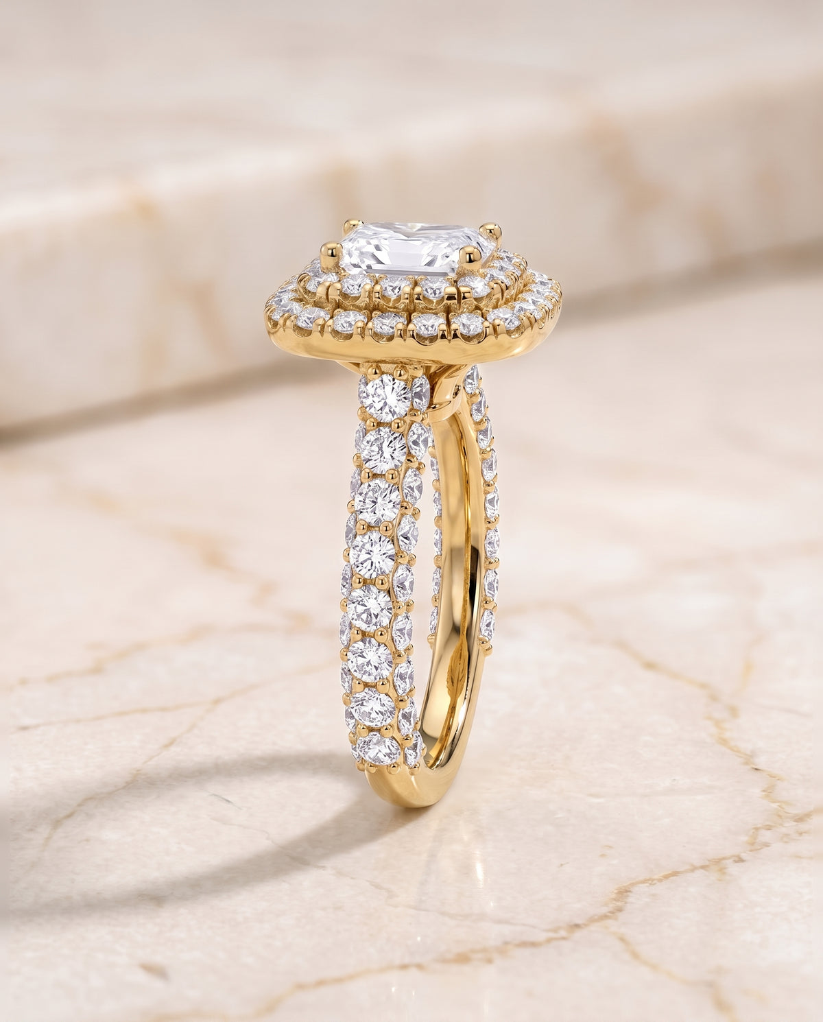 The Dinah Double Halo Radiant Cut Engagement Ring Setting in 18K Yellow Gold