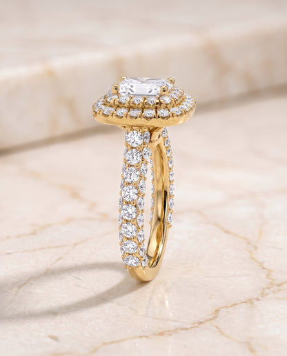 The Dinah Double Halo Radiant Cut Engagement Ring Setting in 18K Yellow Gold