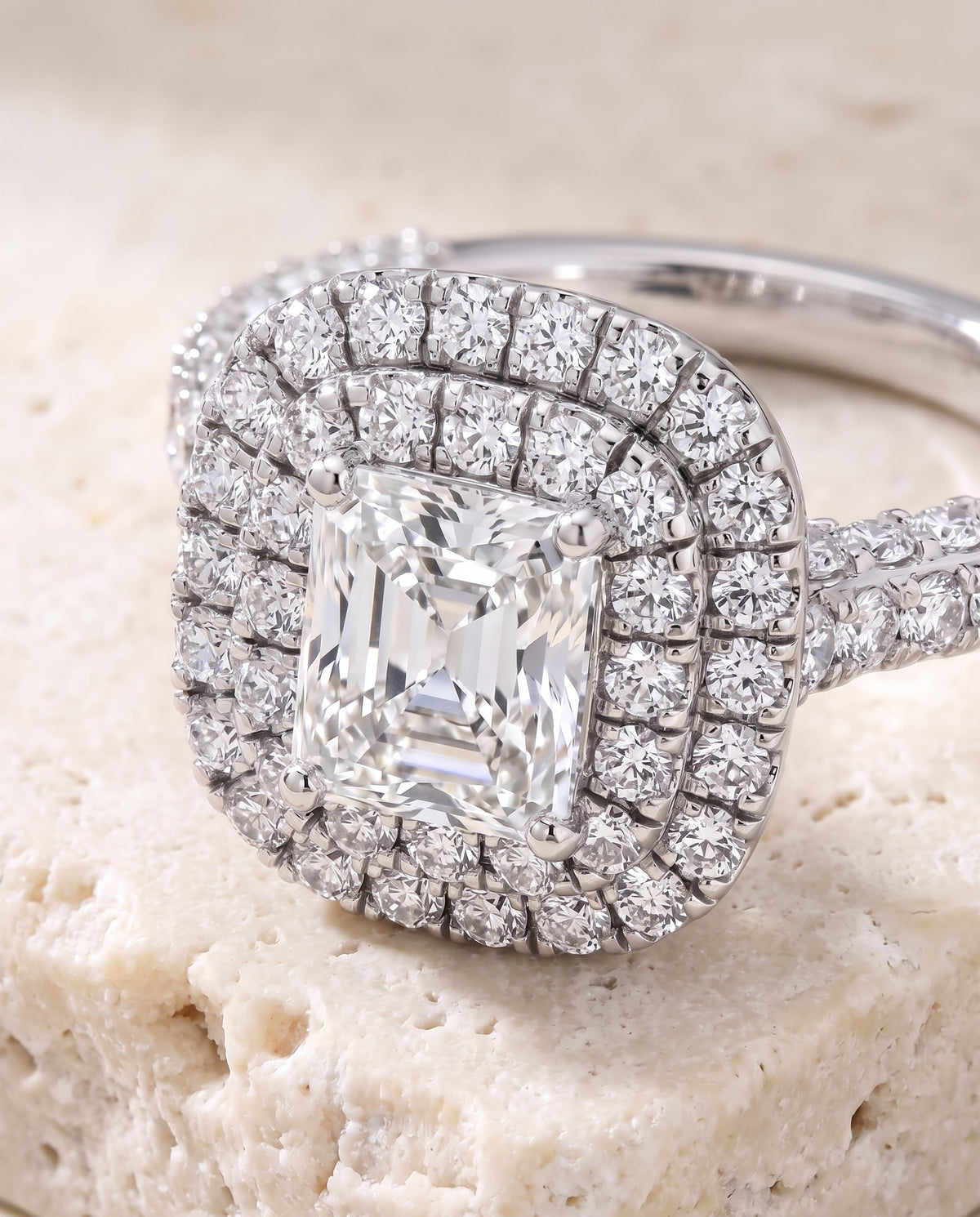 The Dinah Double Halo Radiant Cut Engagement Ring Setting in 18K White Gold