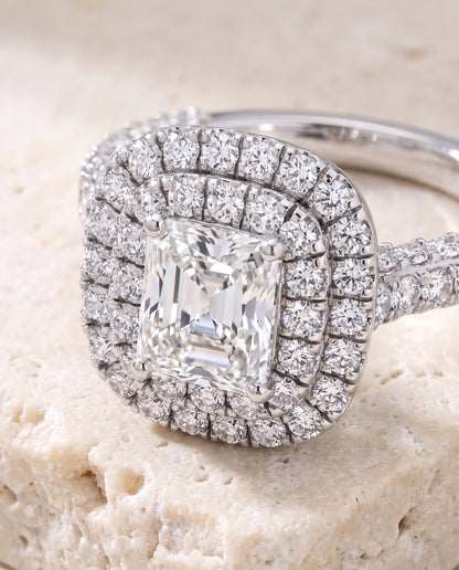 The Dinah Double Halo Radiant Cut Engagement Ring Setting in 18K White Gold