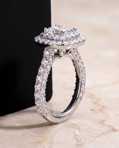 The Dinah Double Halo Radiant Cut Engagement Ring Setting in 18K White Gold