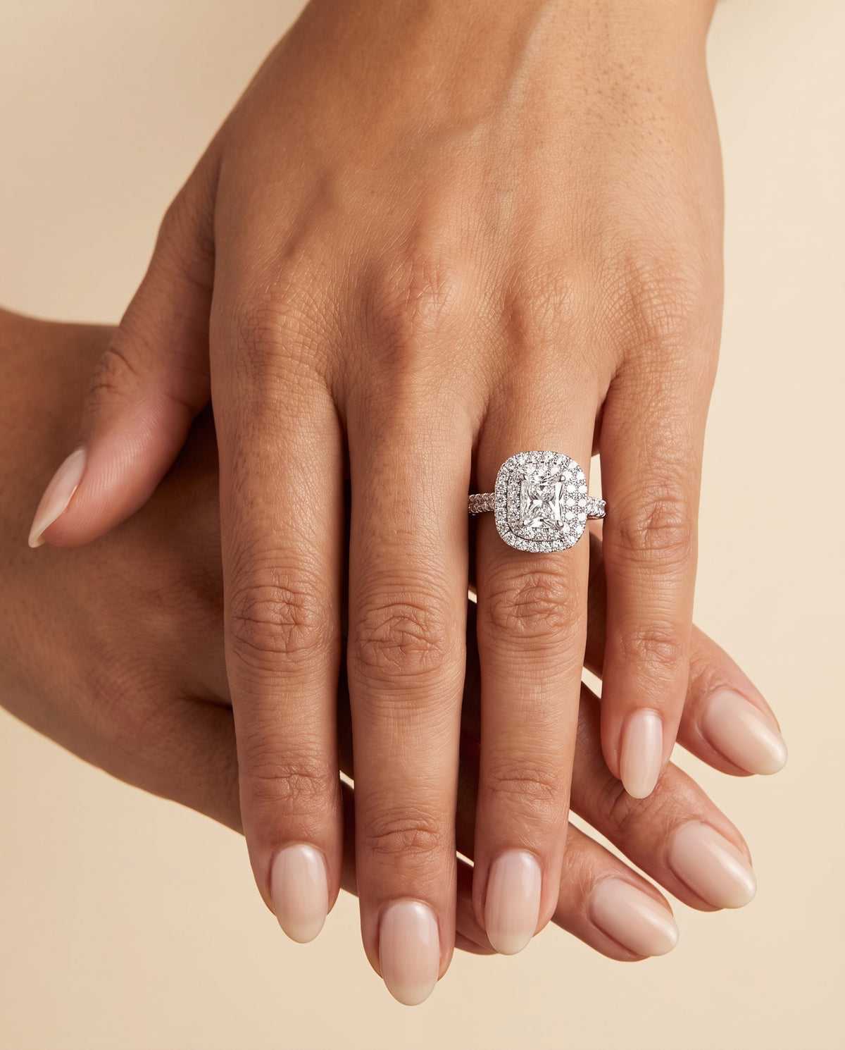 The Dinah Double Halo Radiant Cut Engagement Ring Setting in 18K White Gold