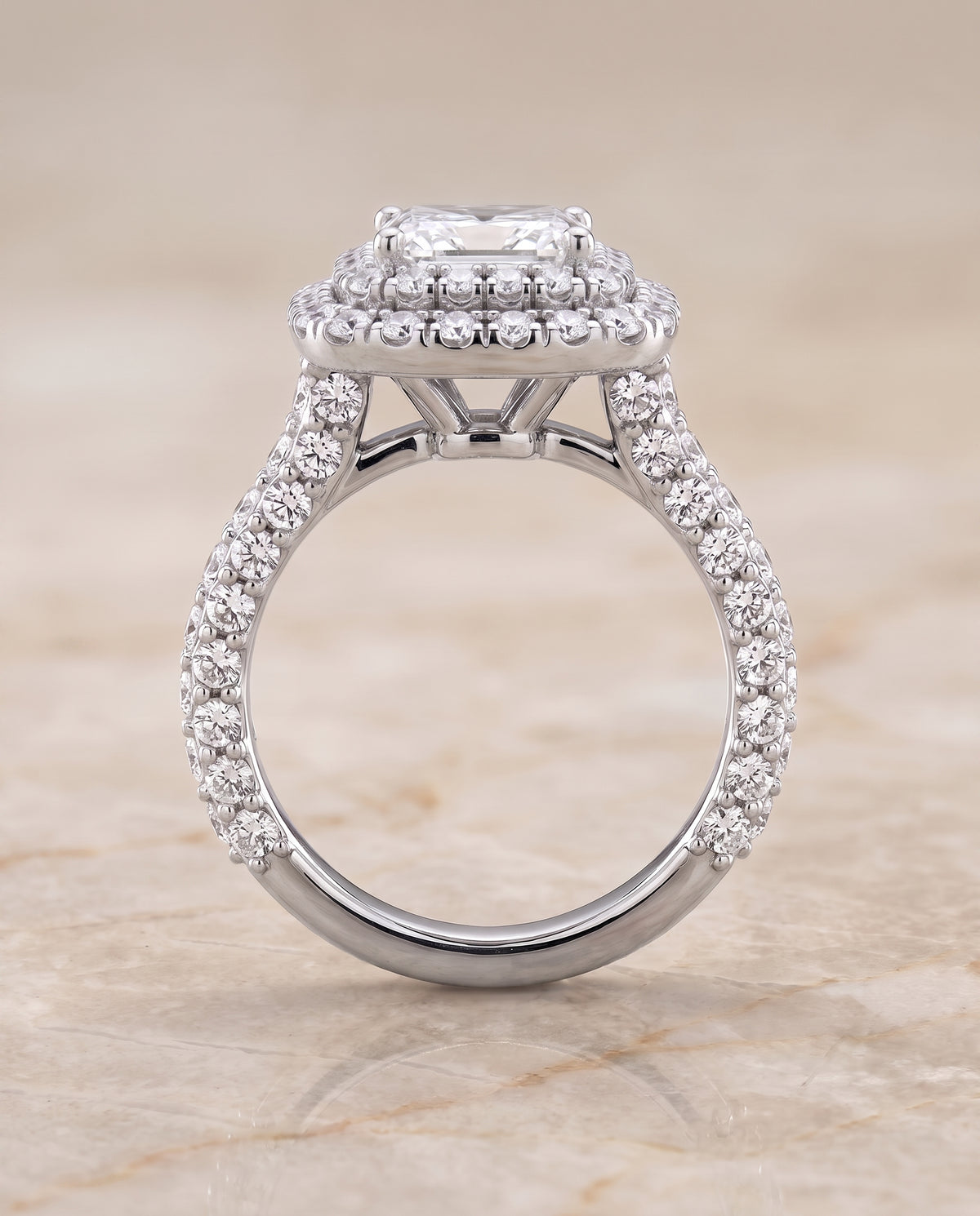 The Dinah Double Halo Radiant Cut Engagement Ring Setting in 18K White Gold