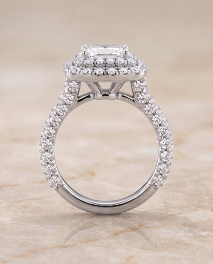 The Dinah Double Halo Radiant Cut Engagement Ring Setting in 18K White Gold