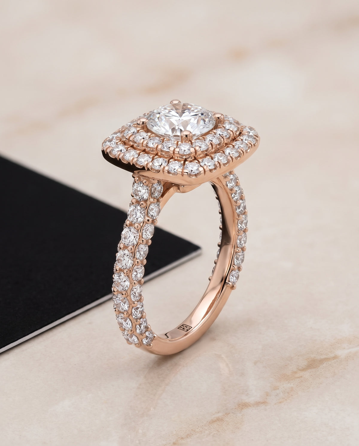 The Dinah Double Halo Round Engagement Ring Setting in 14K Rose Gold