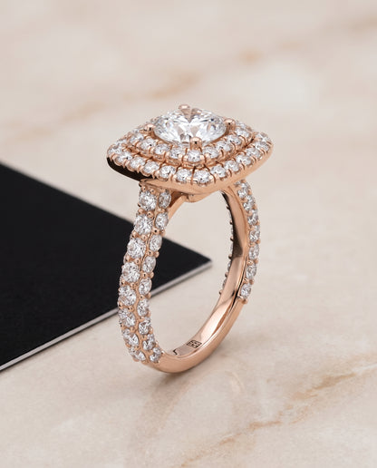 The Dinah Double Halo Round Engagement Ring Setting in 14K Rose Gold