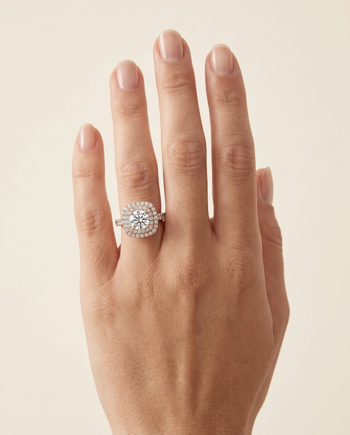 The Dinah Double Halo Round Engagement Ring Setting in 14K Rose Gold